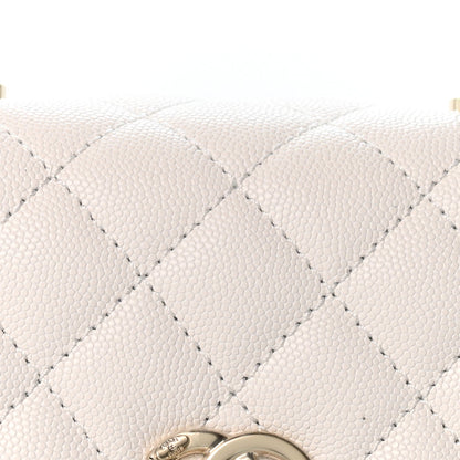 Mini Quilted Caviar Flap Shoulder Bag - White