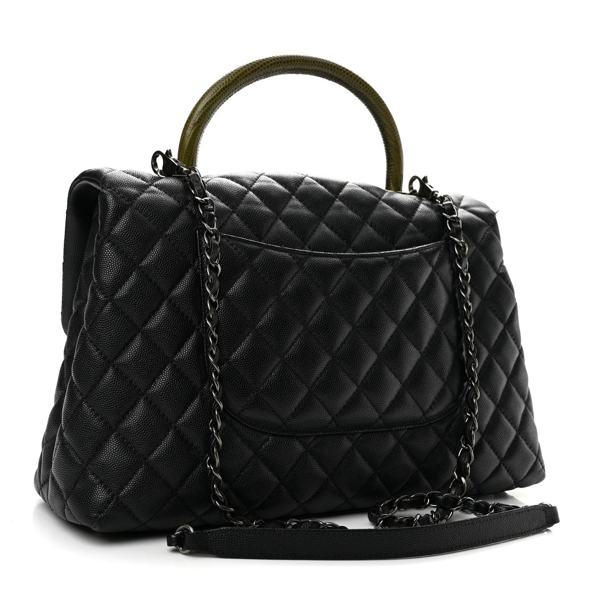 Medium Quilted Caviar Flap Shoulder Bag - Black