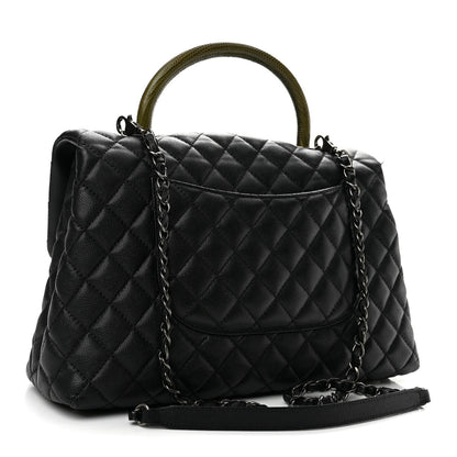 Medium Quilted Caviar Flap Shoulder Bag - Black