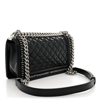 Medium Quilted Calfskin Flap Shoulder Bag - Black