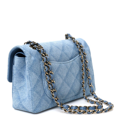 Small Quilted Flap Shoulder Bag - Light Blue
