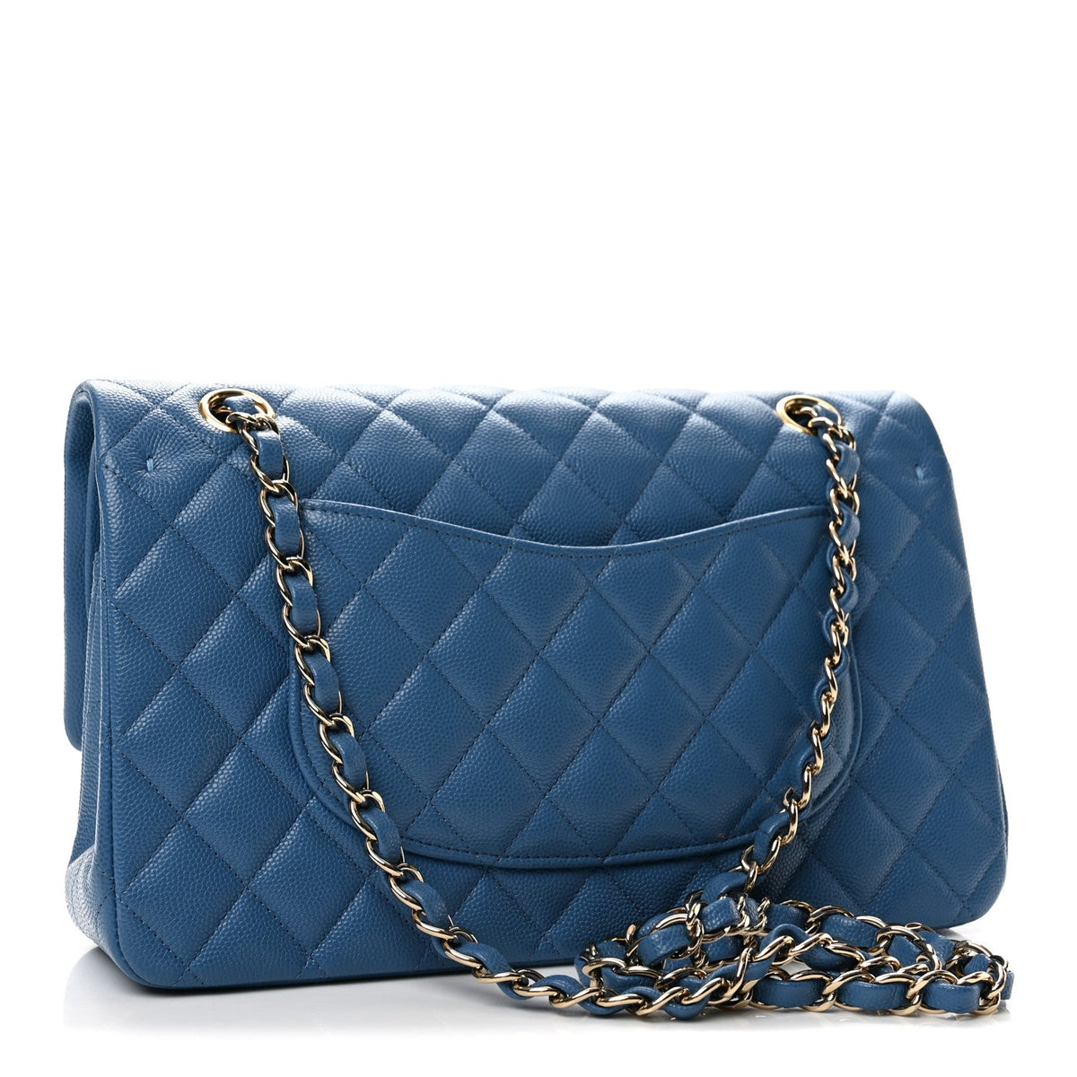 Medium Quilted Caviar Flap Shoulder Bag - Blue