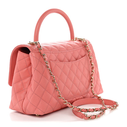 Small Quilted Caviar Flap Shoulder Bag - Pink