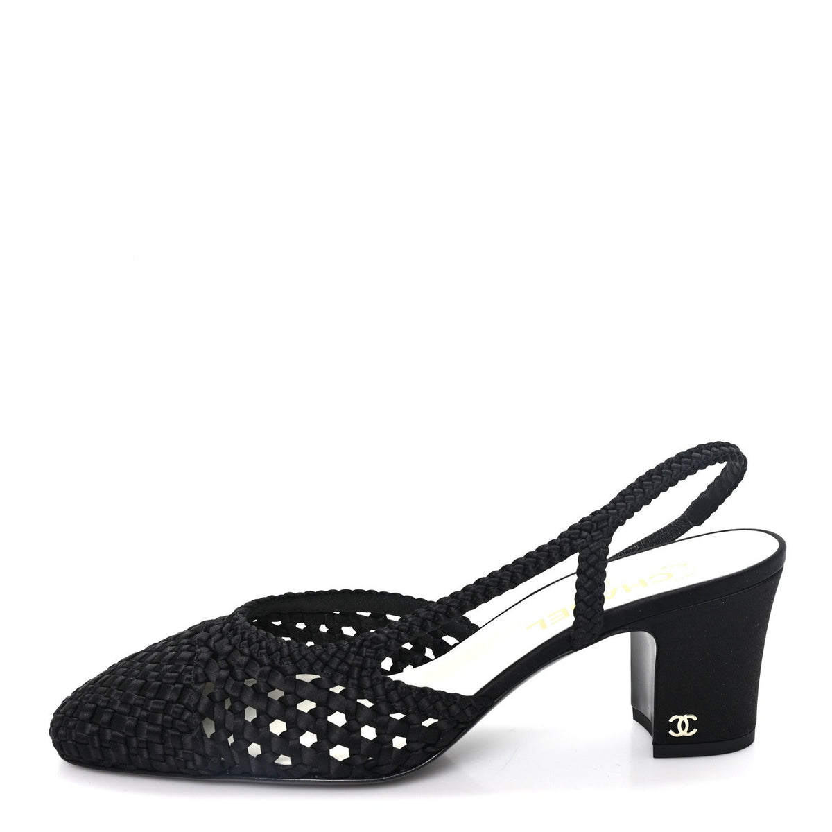 Satin Braided Slingback Pumps Black