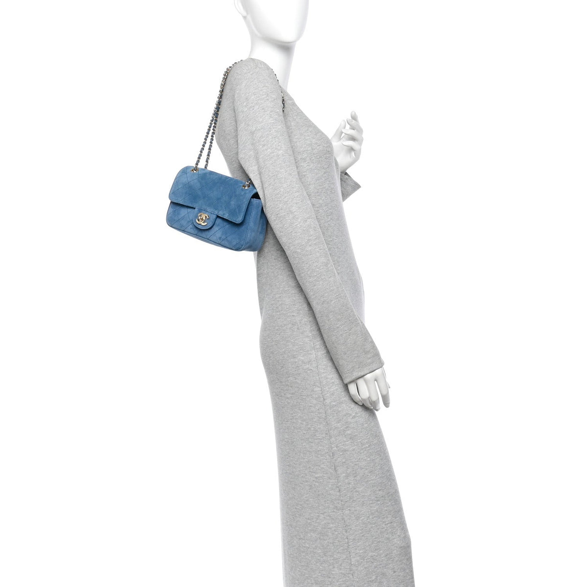 Mini Calfskin Suede Flap Shoulder Bag - Blue