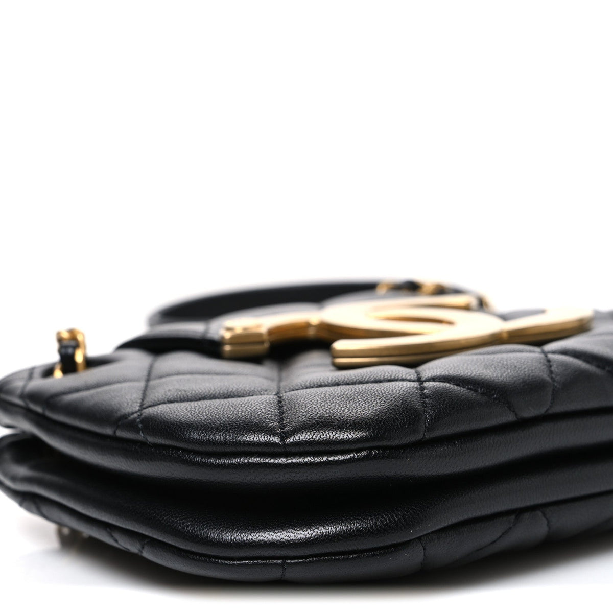 Small Quilted Lambskin Flap Shoulder Bag - Black