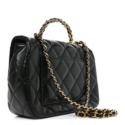 Quilted Lambskin Flap Shoulder Bag - Black