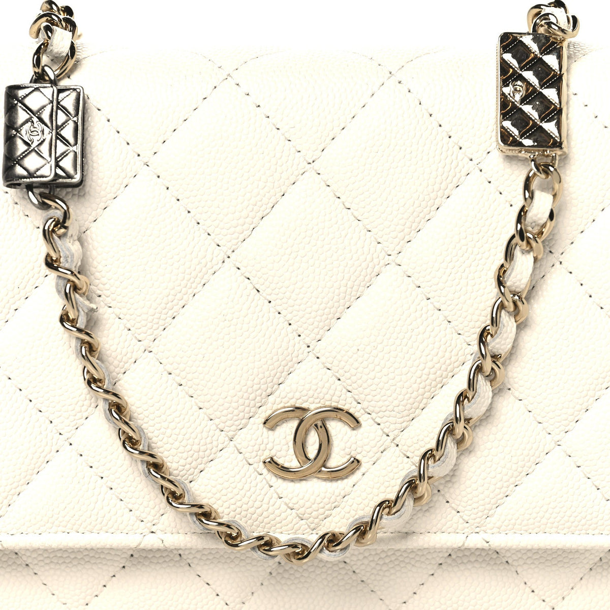 Quilted Caviar Flap Shoulder Bag - White