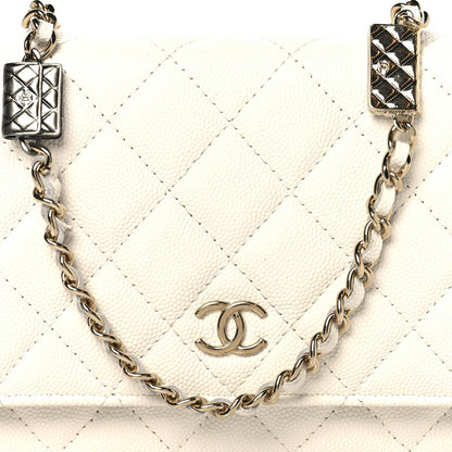 Quilted Caviar Flap Shoulder Bag - White