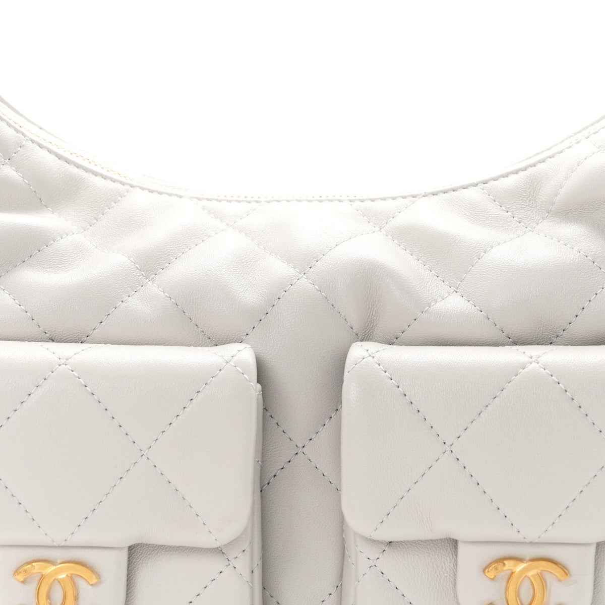 Large Quilted Lambskin Hobo Bag - Grey