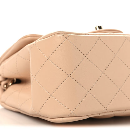 Mini Quilted Lambskin Flap Shoulder Bag - Beige