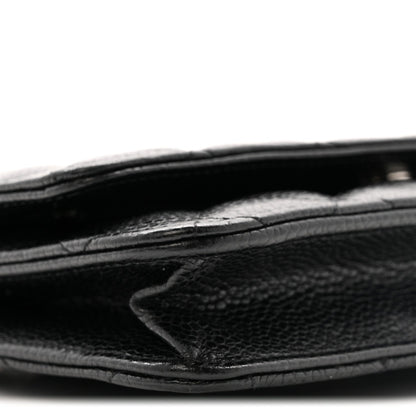 Quilted Caviar Wallet Bag - Black
