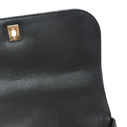 Large Quilted Caviar Flap Shoulder Bag - Black