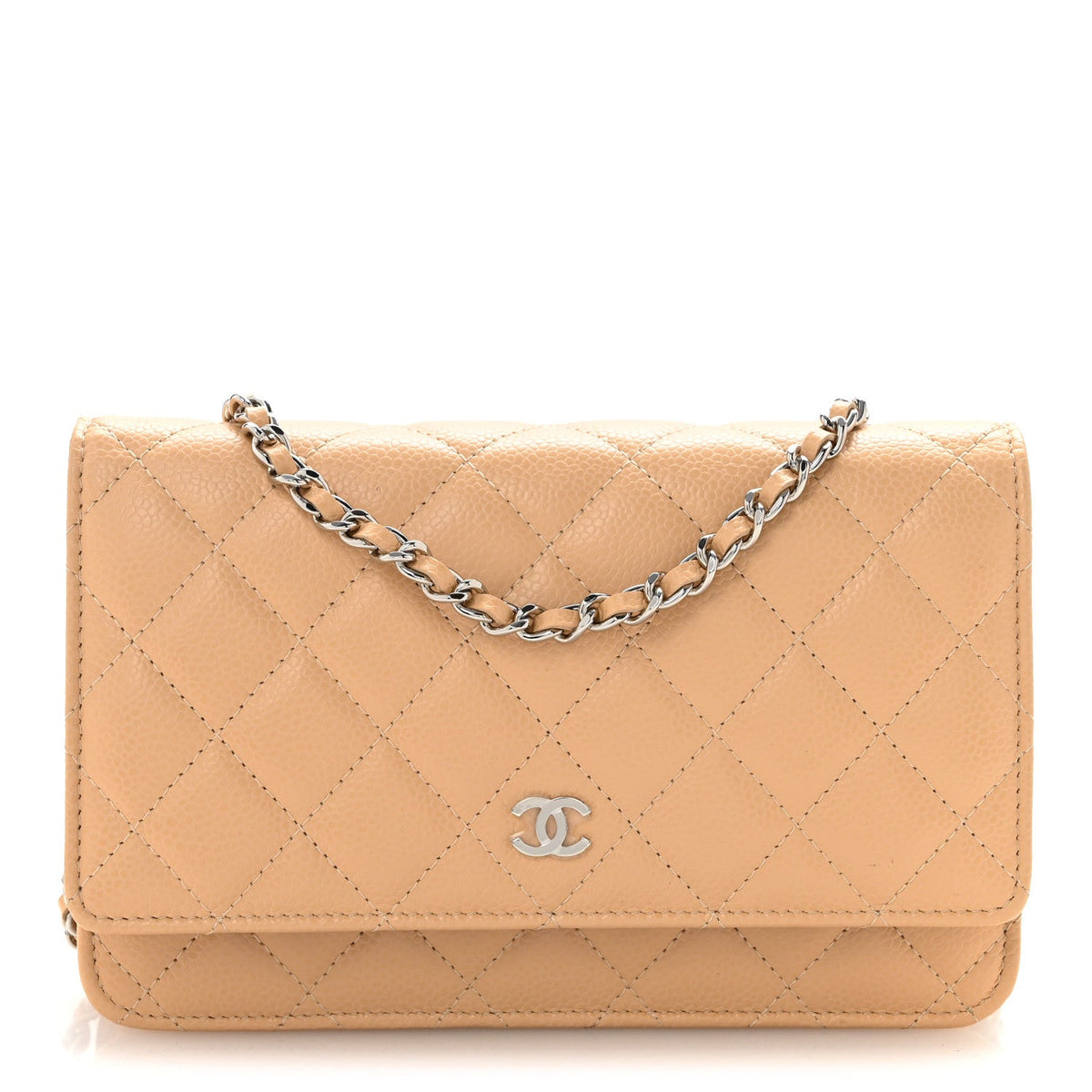 Quilted Caviar Wallet Bag - Beige