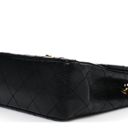 Mini Quilted Caviar Flap Shoulder Bag - Black
