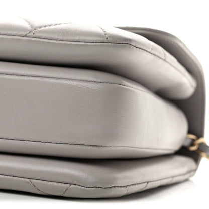 Small Quilted Lambskin Flap Shoulder Bag - Grey