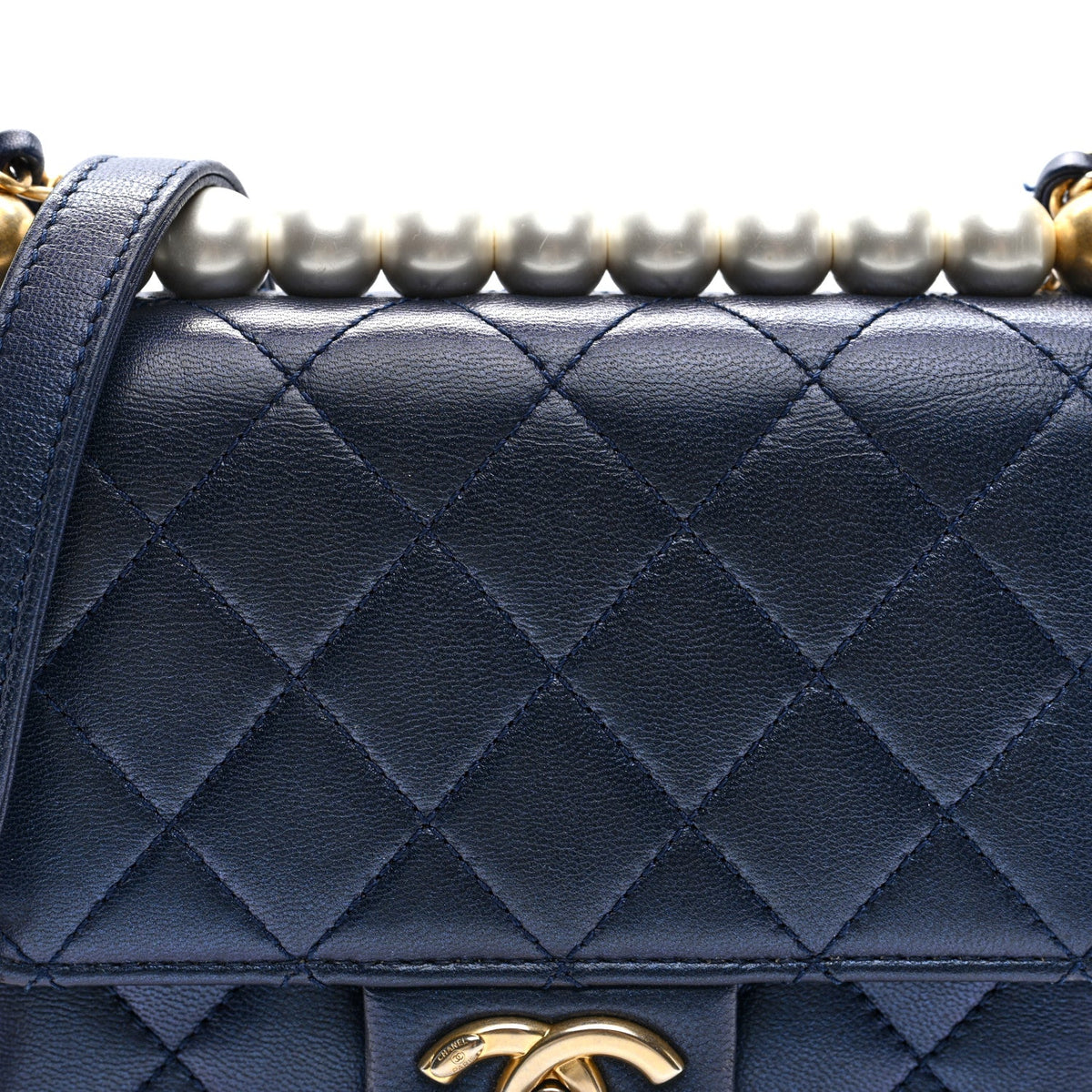 Quilted Lambskin Flap Shoulder Bag - Blue