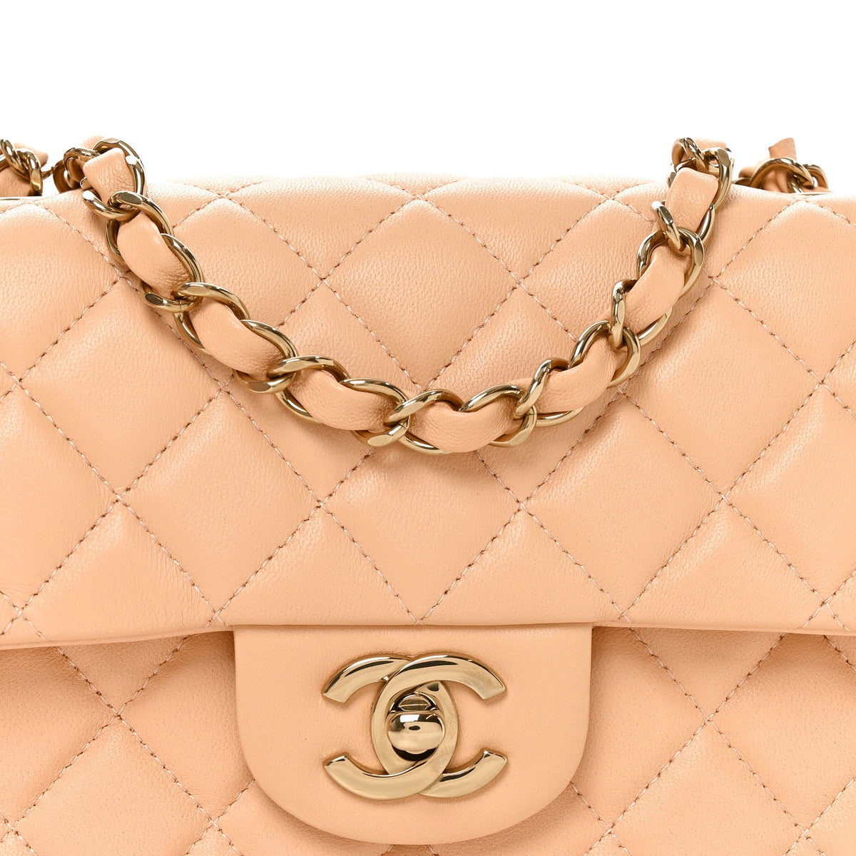 Mini Quilted Lambskin Flap Shoulder Bag - Tan