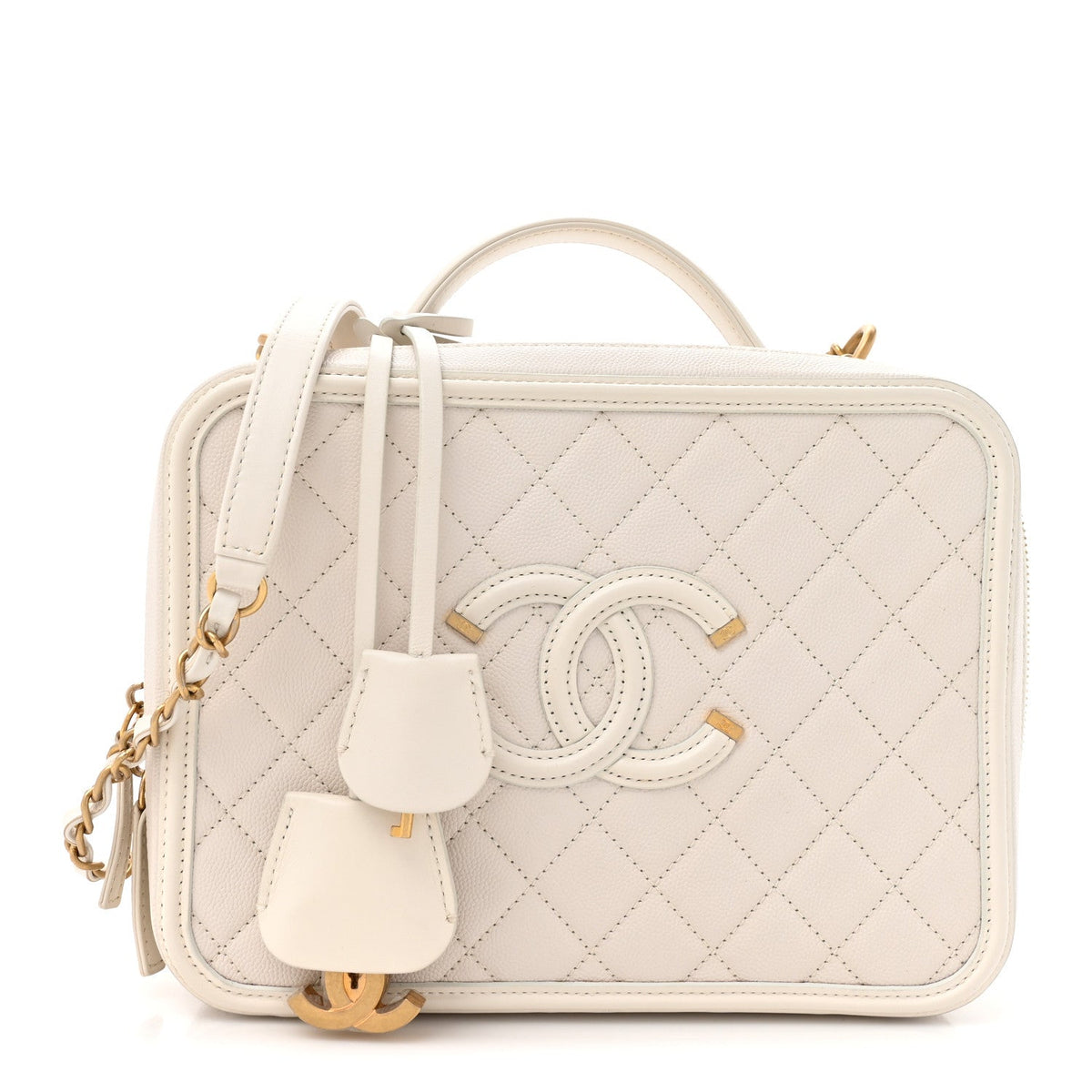 Large Quilted Caviar Handbag - White