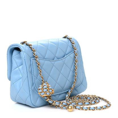 Mini Quilted Lambskin Flap Shoulder Bag - Light Blue