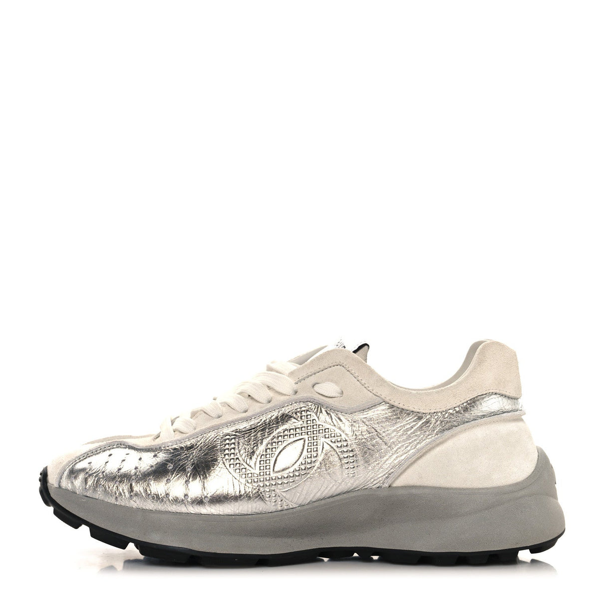Laminated Calfskin Suede CC Sneakers Silver Light Grey