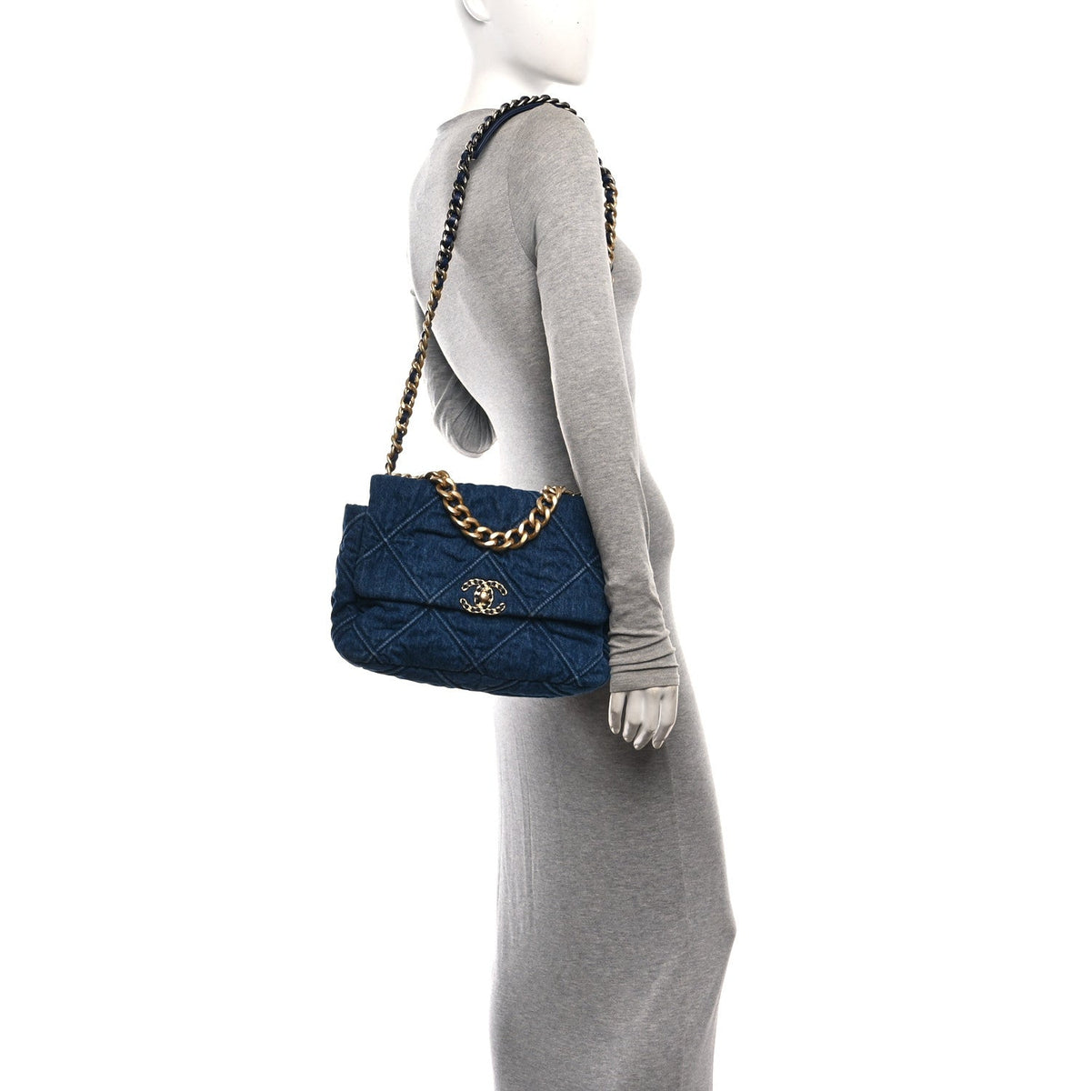 Large Quilted Flap Shoulder Bag - Blue