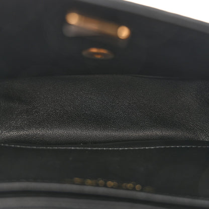 Mini Quilted Goatskin Flap Shoulder Bag - Black