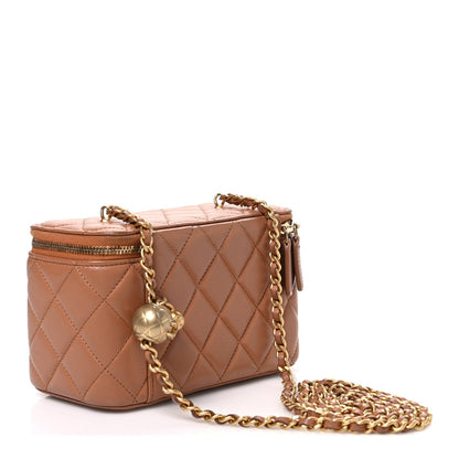 Small Quilted Lambskin Handbag - Brown
