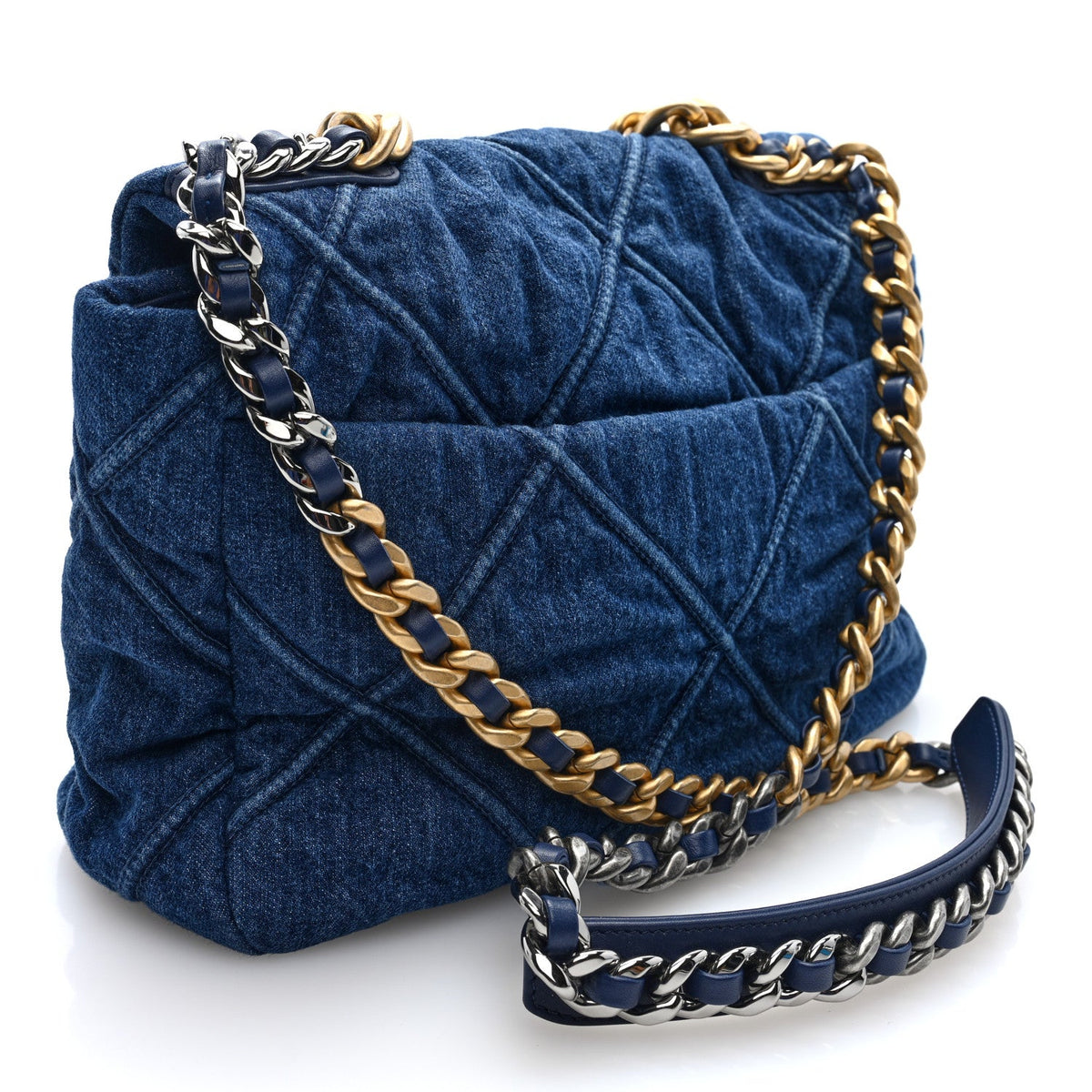 Large Quilted Flap Shoulder Bag - Blue
