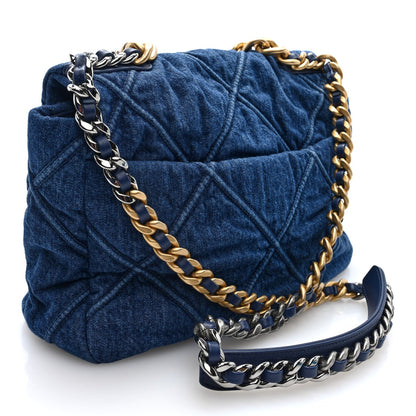 Large Quilted Flap Shoulder Bag - Blue