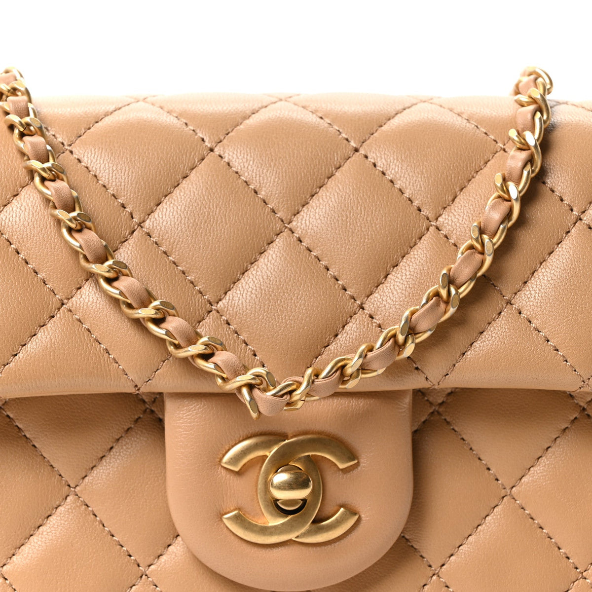 Mini Quilted Lambskin Flap Shoulder Bag - Tan