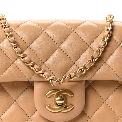 Mini Quilted Lambskin Flap Shoulder Bag - Tan