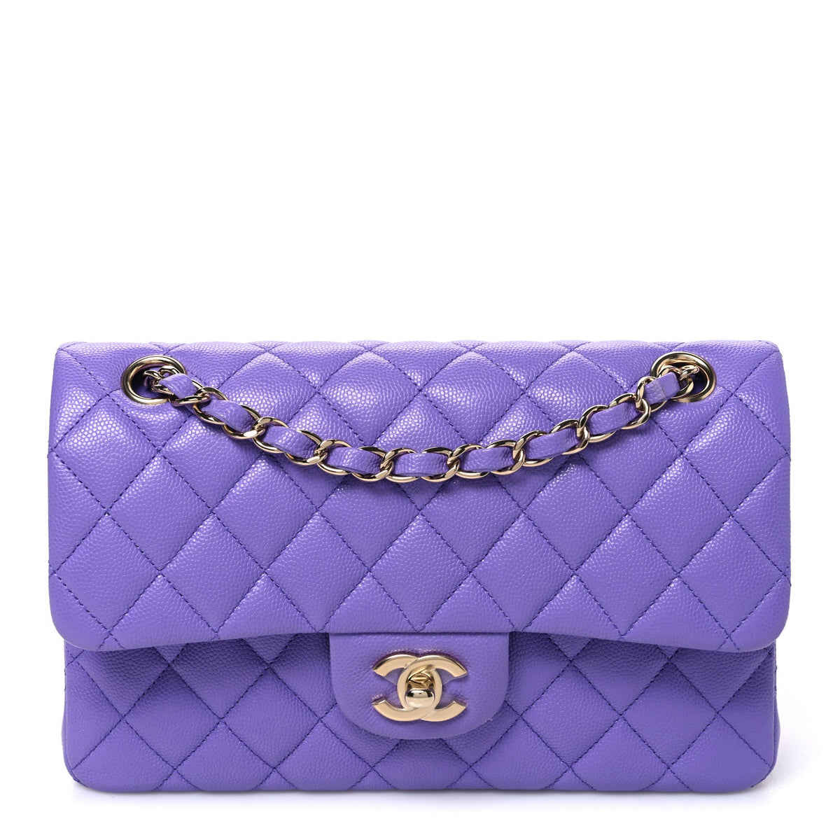 Small Quilted Caviar Flap Shoulder Bag - Purple
