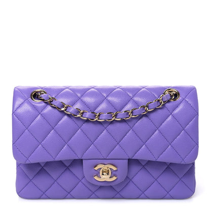 Small Quilted Caviar Flap Shoulder Bag - Purple