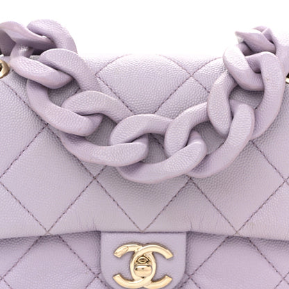 Mini Quilted Caviar Flap Shoulder Bag - Purple