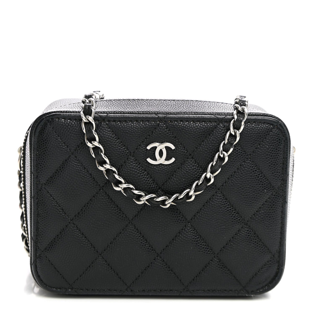 Quilted Caviar Crossbody Bag - Black