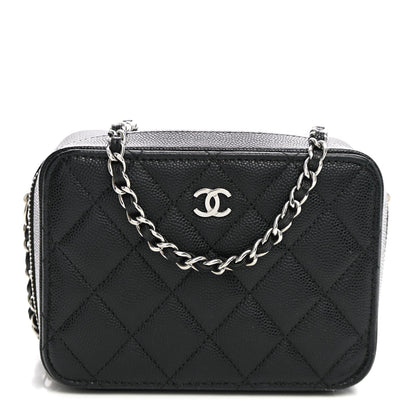 Quilted Caviar Crossbody Bag - Black