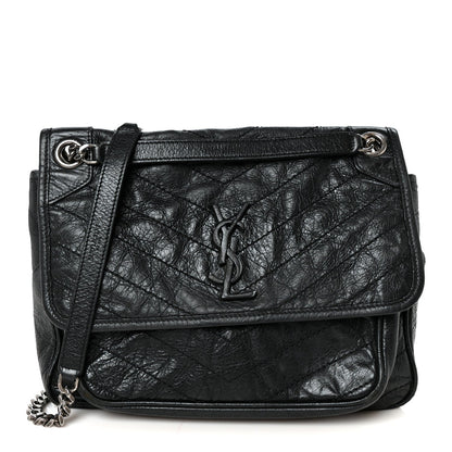 Medium Calfskin Satchel Bag - Black