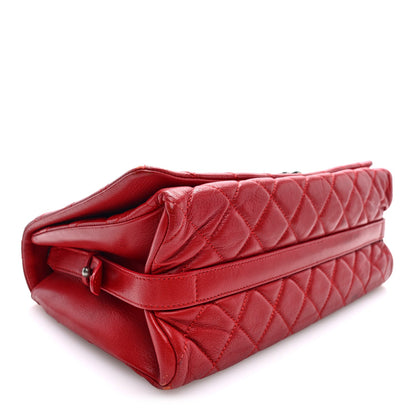 Large Quilted Goatskin Flap Shoulder Bag - Red