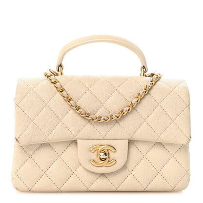 Mini Quilted Caviar Flap Shoulder Bag - Tan
