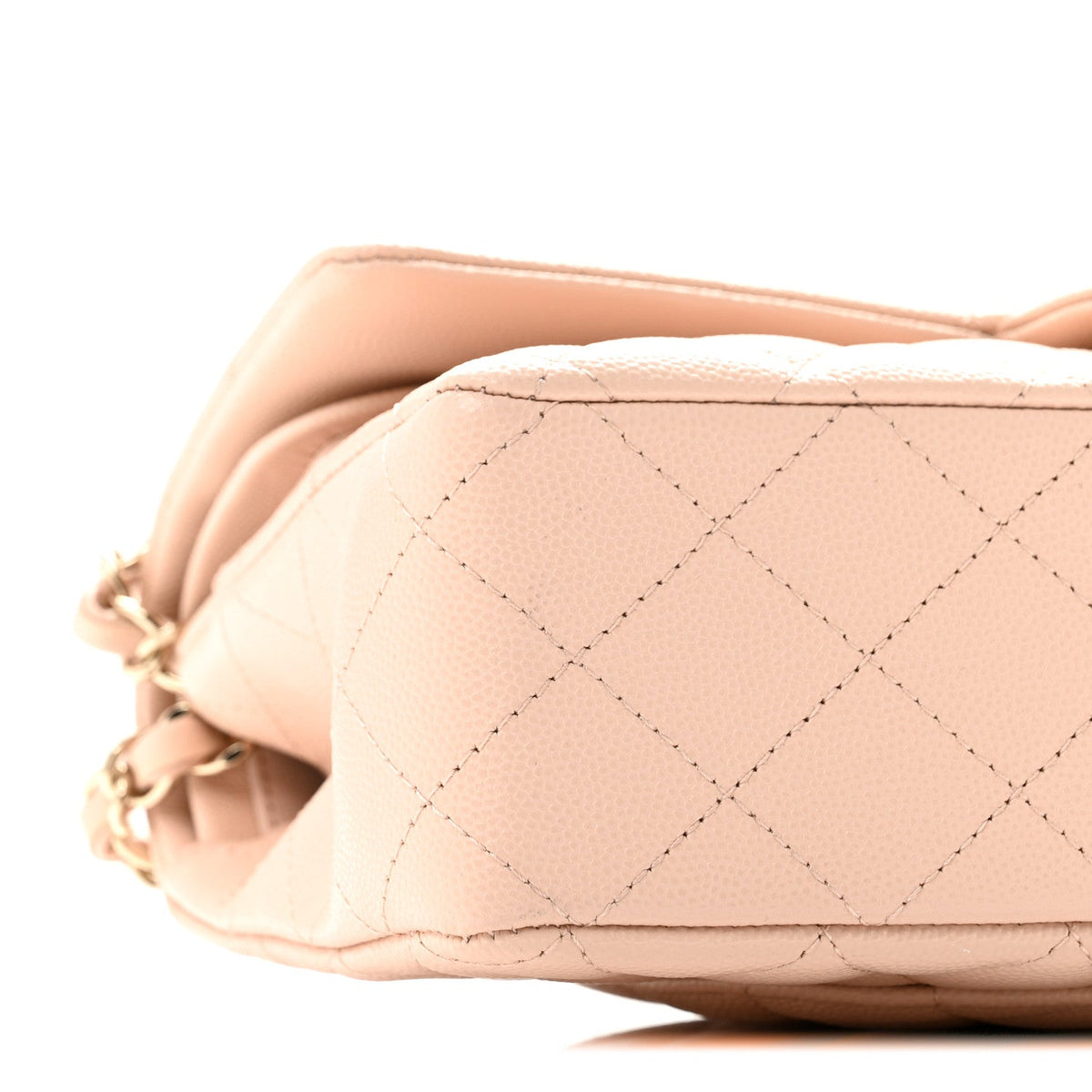 Medium Quilted Caviar Flap Shoulder Bag - Beige