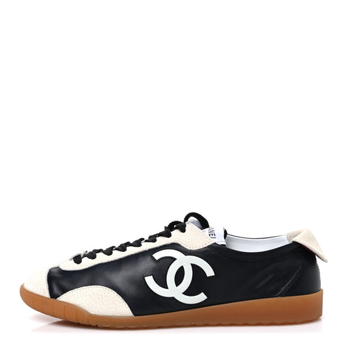 Calfskin Embossed Suede CC Sneakers Black White