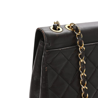 Maxi Quilted Lambskin Flap Shoulder Bag - Brown