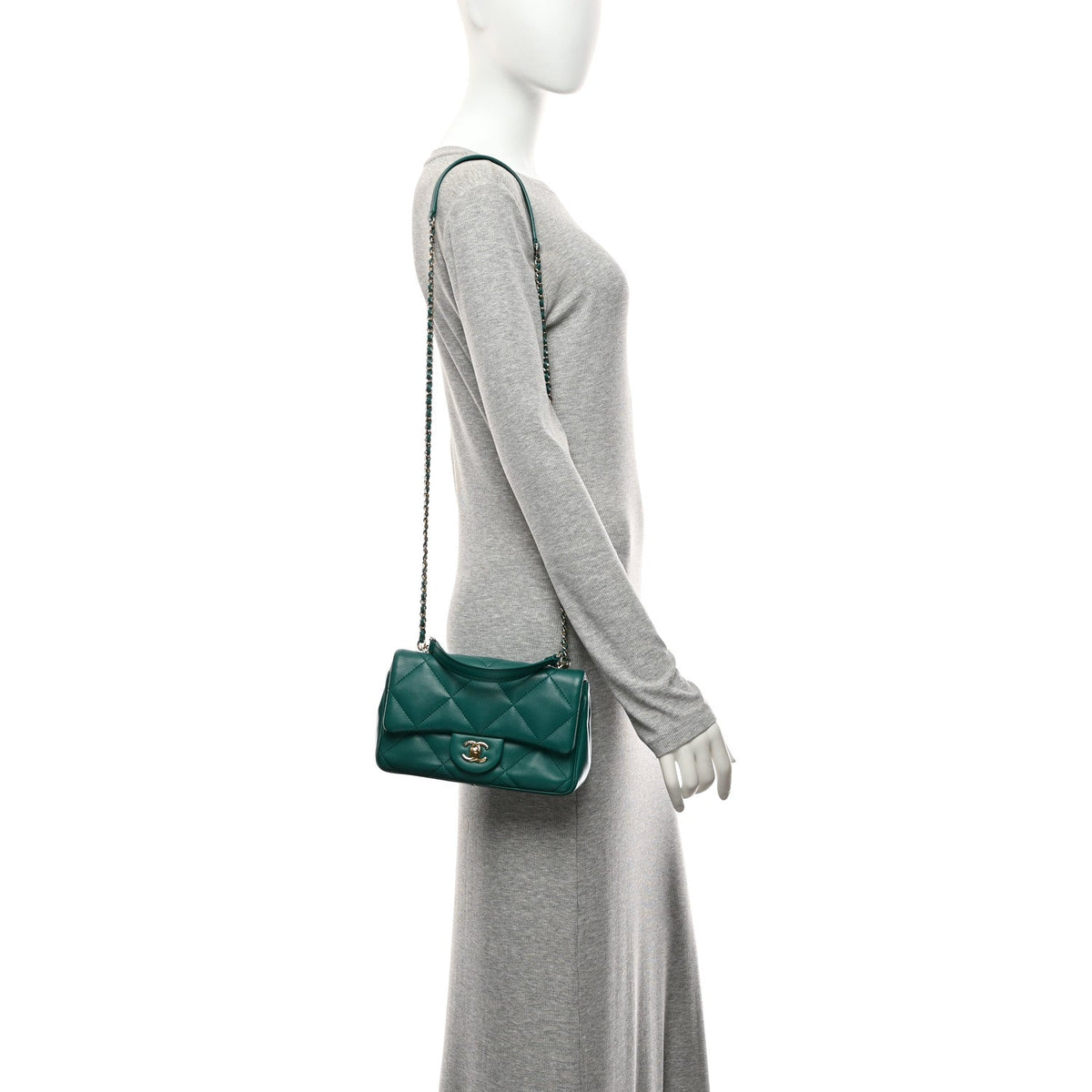 Small Quilted Lambskin Flap Shoulder Bag - Green