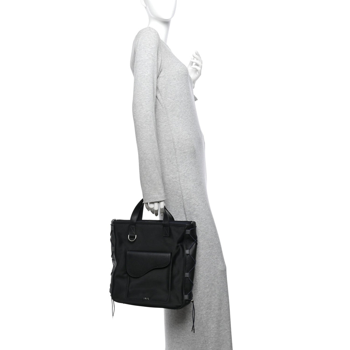 Calfskin Nylon Tote Bag - Black