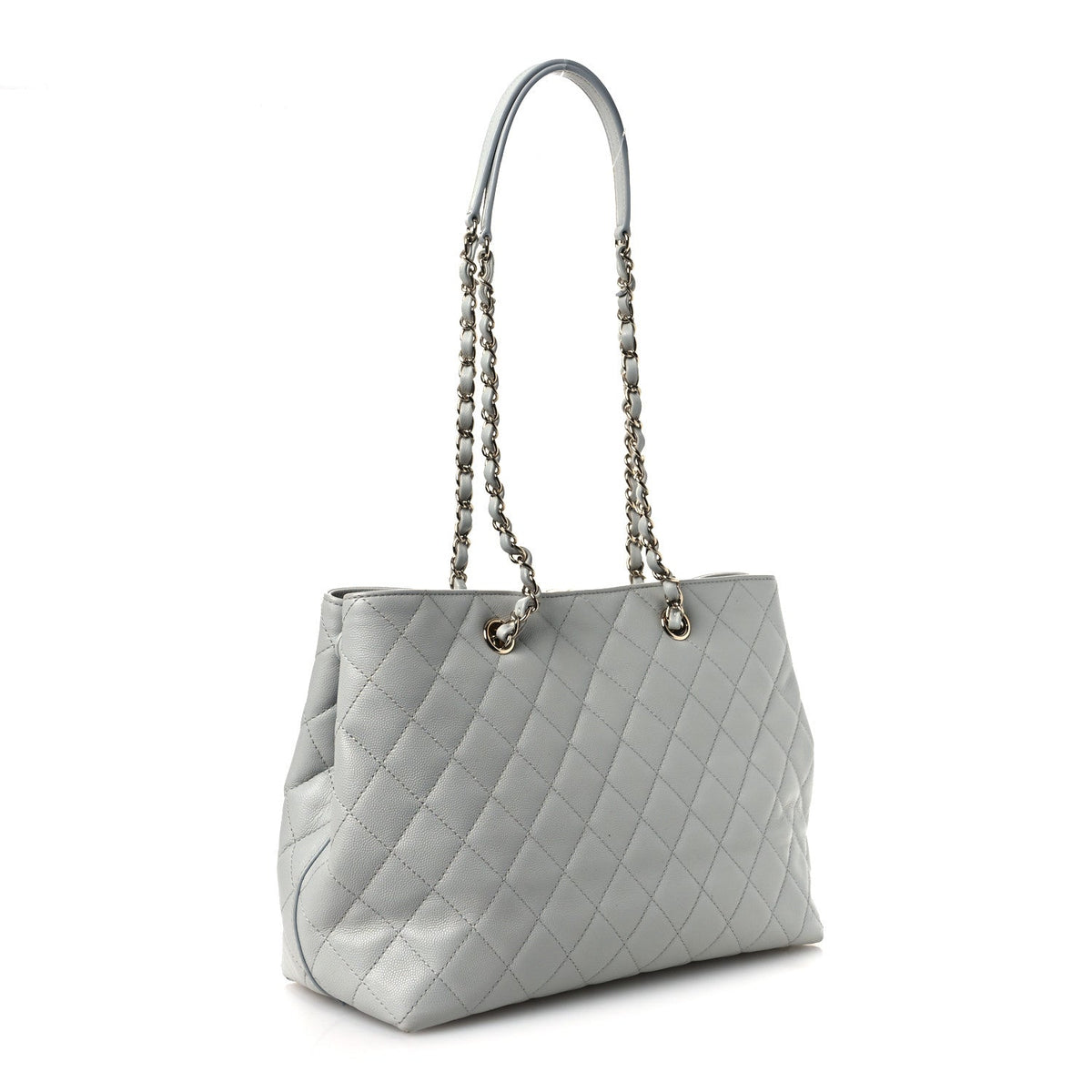 Small Quilted Caviar Tote Bag - Grey