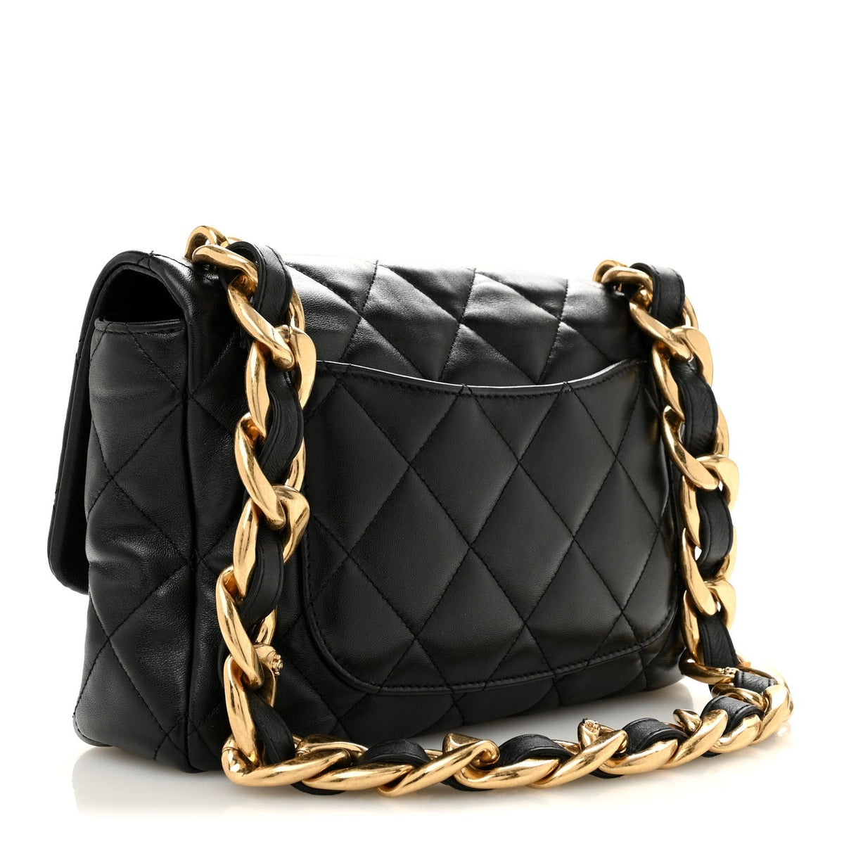 Large Quilted Lambskin Flap Shoulder Bag - Black