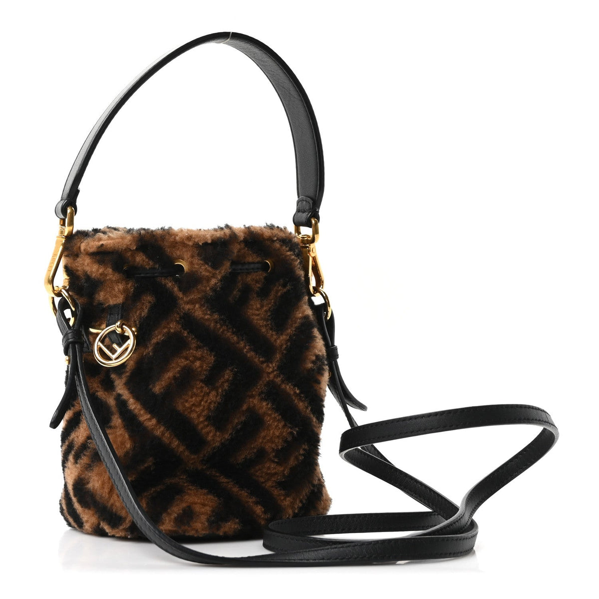 Mini Shearling Bucket Bag - Black