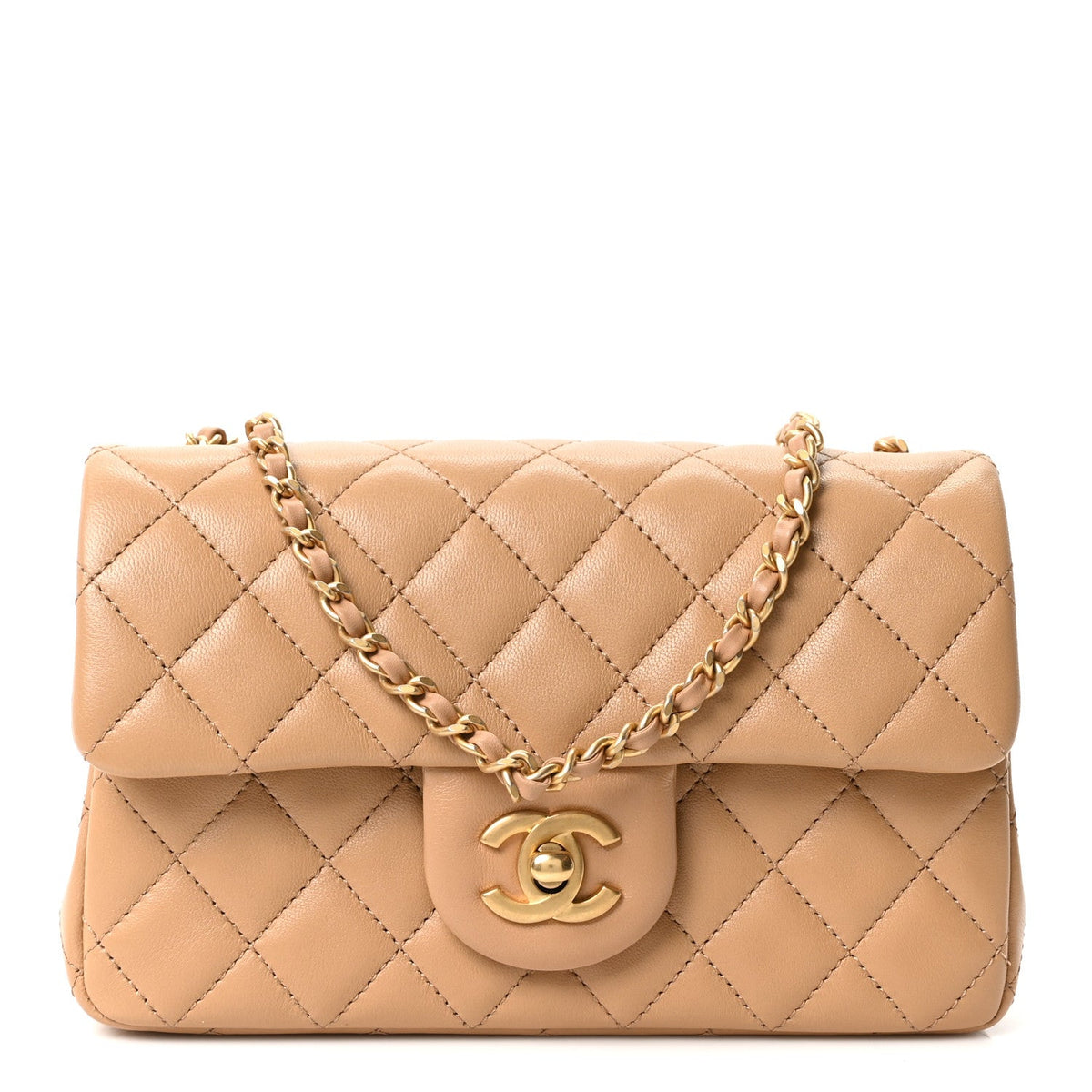 Mini Quilted Lambskin Flap Shoulder Bag - Tan