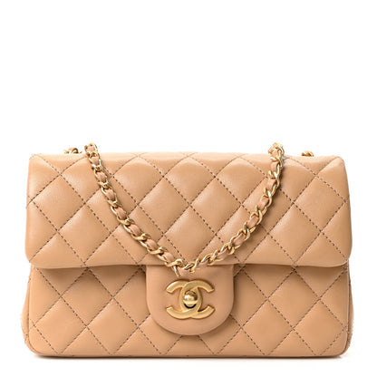 Mini Quilted Lambskin Flap Shoulder Bag - Tan